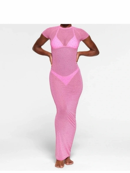 SKIMS Other - SKIMS Sheer Pink Maxi Swim Coverup with Sparkle Detail